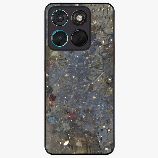 Aesthetic Astrolophia Glass Case showing flat back view with dreamy aesthetic design and glossy glass finish.