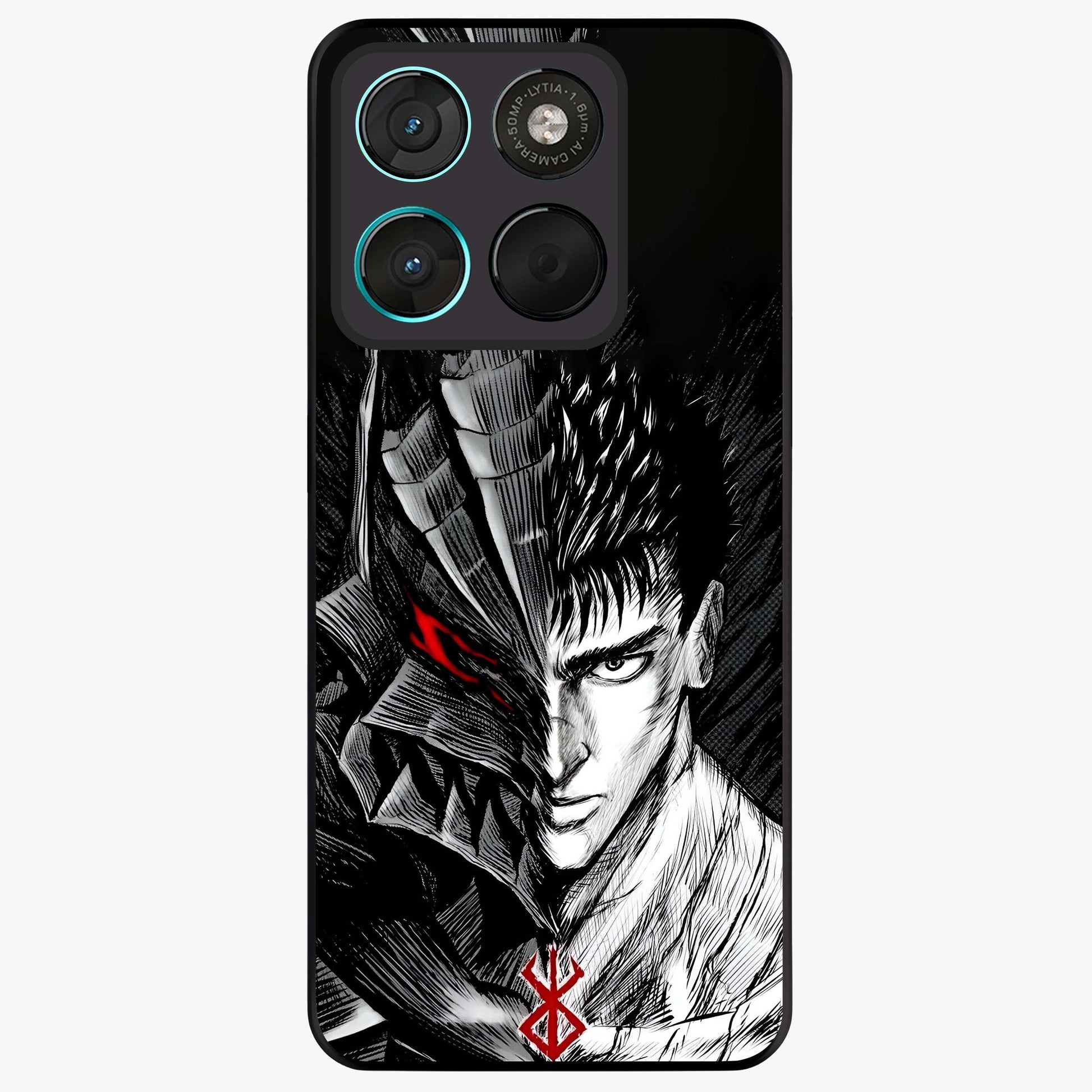 Berserker Blood Oath Glass Case showing flat back view with fierce warrior inspired artwork and glossy glass finish.