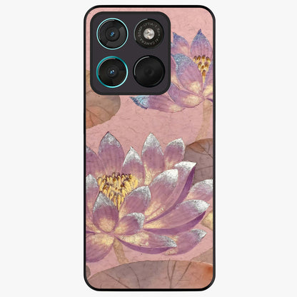 Blossom Mist Lotus Glass Case showing flat back view with serene lotus blossom artwork and glossy glass finish.