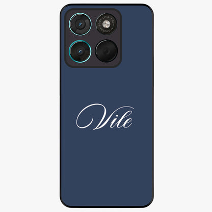 Blue Background Personalized Custom Name Glass Case showing flat back view with minimal blue background and custom name design.