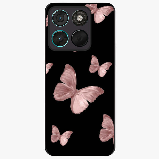 Butterfly Pattern Glass Case showing flat back view with elegant butterfly pattern artwork and glossy glass finish.