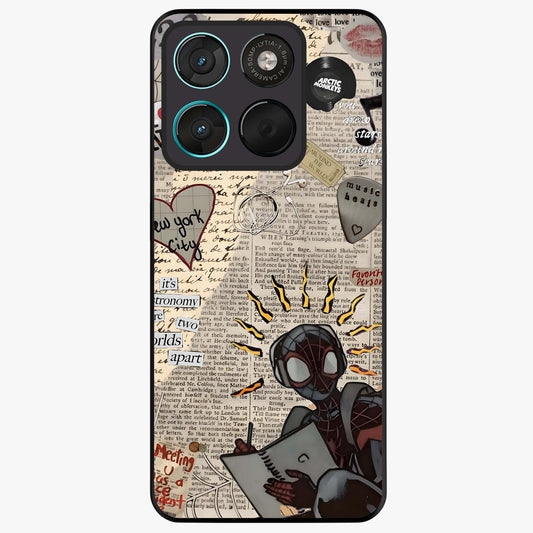 City Dream Sketch Glass Case showing flat back view with artistic city skyline sketch artwork and glossy glass finish.