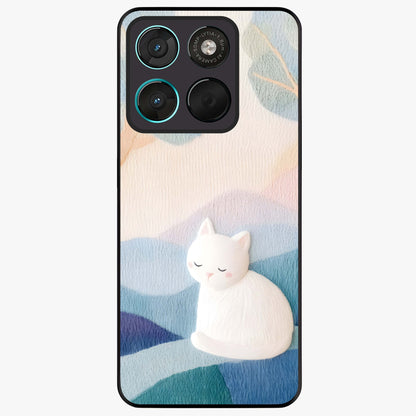 Cotton Dream Cat Glass Case showing flat back view with soft dreamy cat artwork and glossy glass finish.