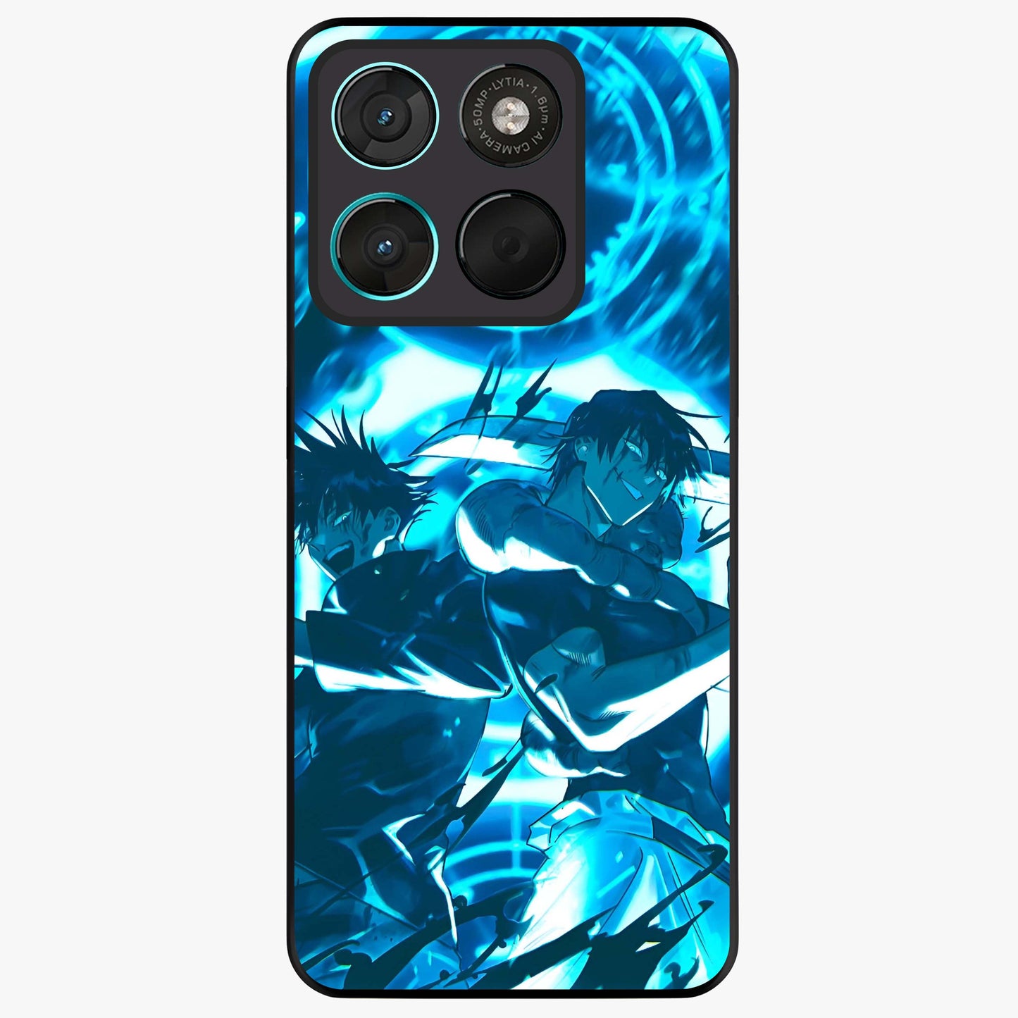 Cursed Energy Clash Glass Case showing flat back view with intense cursed energy artwork and glossy glass finish.