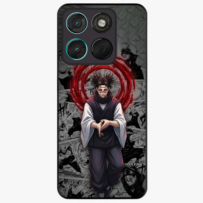 Cursed Ritual Ascension Glass Case showing flat back view with dark ritual themed artwork and glossy glass finish.