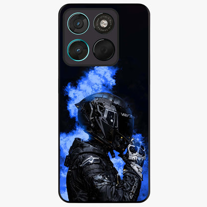 Cyber Sentinel Protocol Glass Case showing flat back view with futuristic cyber themed artwork and glossy glass finish.