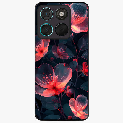 Dark Shade of Flower Glass Case showing flat back view with elegant dark floral artwork and glossy glass finish.
