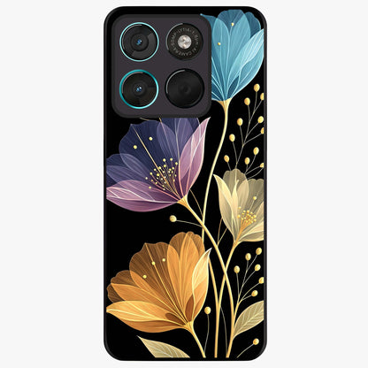 Delicate Multicolor Flowers Glass Case showing flat back view with vibrant floral artwork and glossy glass finish.