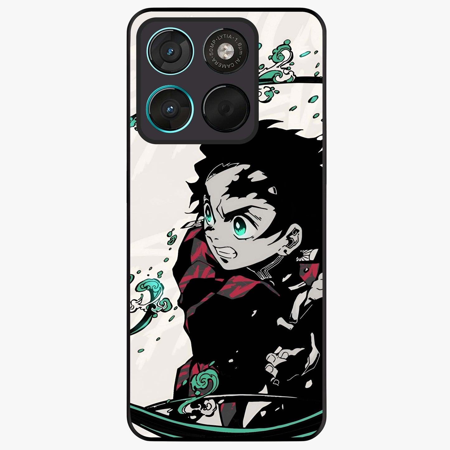 Demon Slayer Glass Case showing flat back view with bold anime inspired artwork and glossy glass finish.