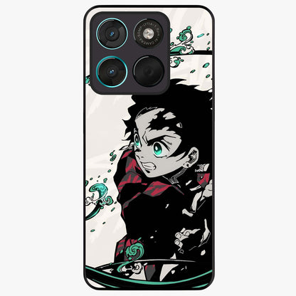 Demon Slayer Glass Case showing flat back view with bold anime inspired artwork and glossy glass finish.