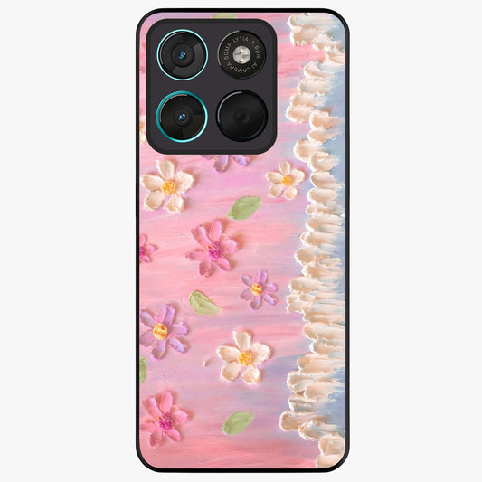 Dreamy Painted Garden Glass Case showing flat back view with artistic painted floral garden artwork and glossy glass finish.