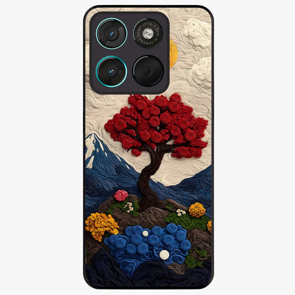 Eternal Nature Tapestry Glass Case showing flat back view with intricate nature tapestry artwork and glossy glass finish.
