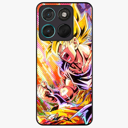 Firing Goku Glass Case showing flat back view with powerful anime inspired artwork and glossy glass finish.