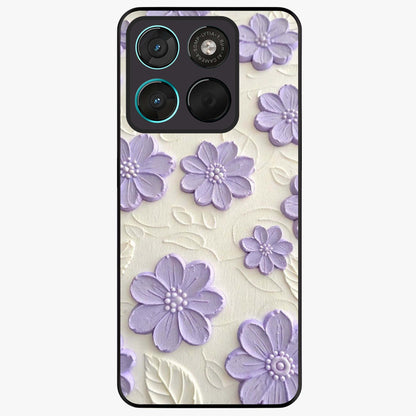 Floral Wall Art With Purple Flowers Glass Case showing flat back view with purple flower artwork and glossy glass finish.