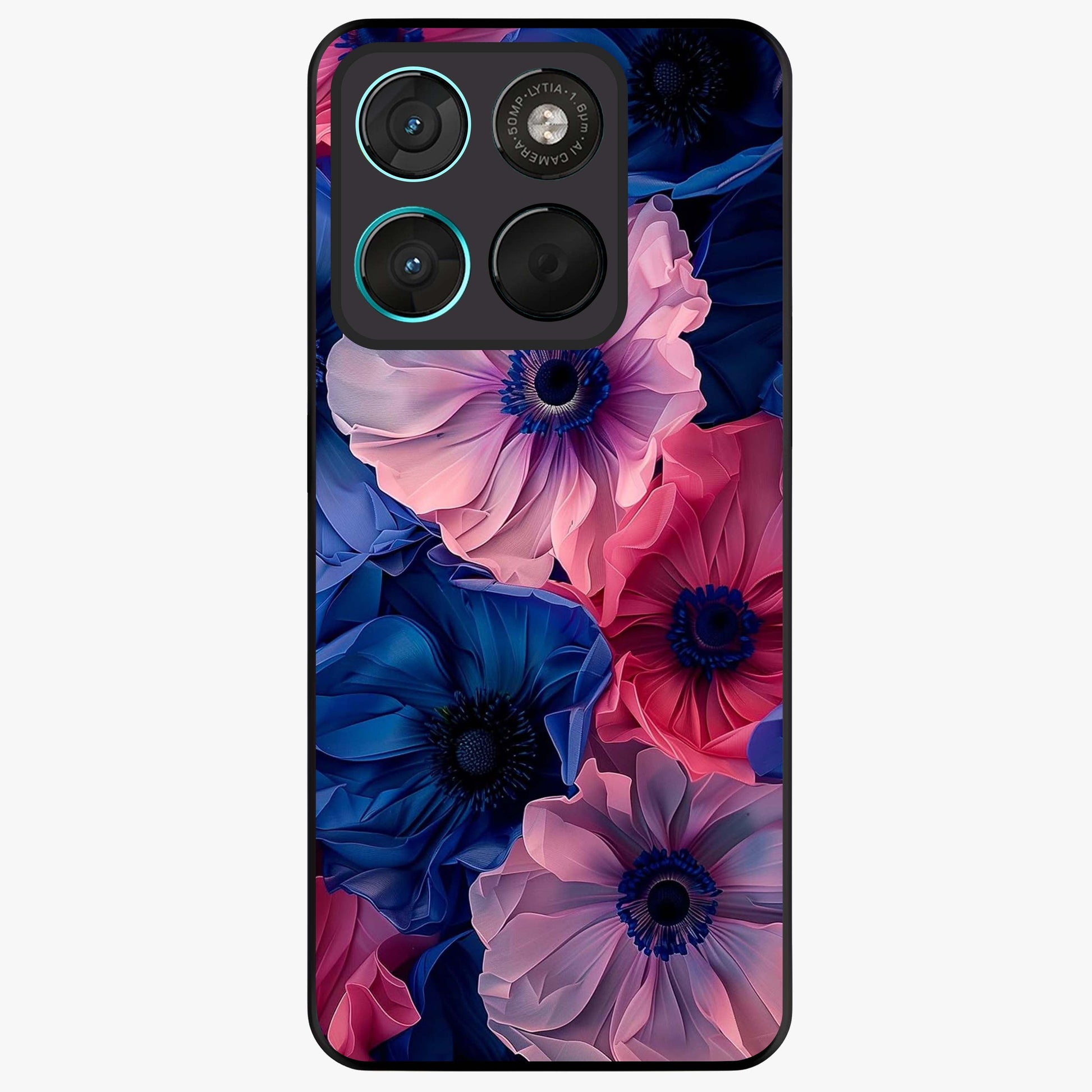 Flower Paper Art Pattern Glass Case showing flat back view with paper cut style floral artwork and glossy glass finish.