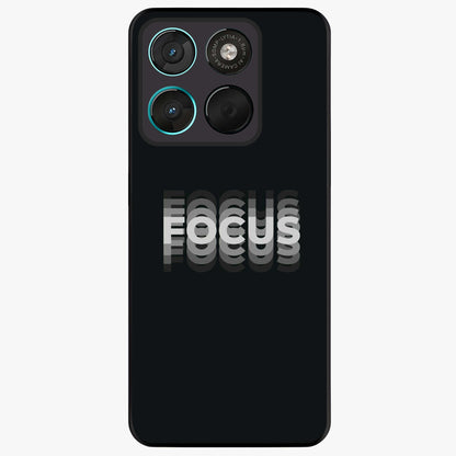 Focus Mode On Glass Case showing flat back view with bold motivational typography design and glossy glass finish.