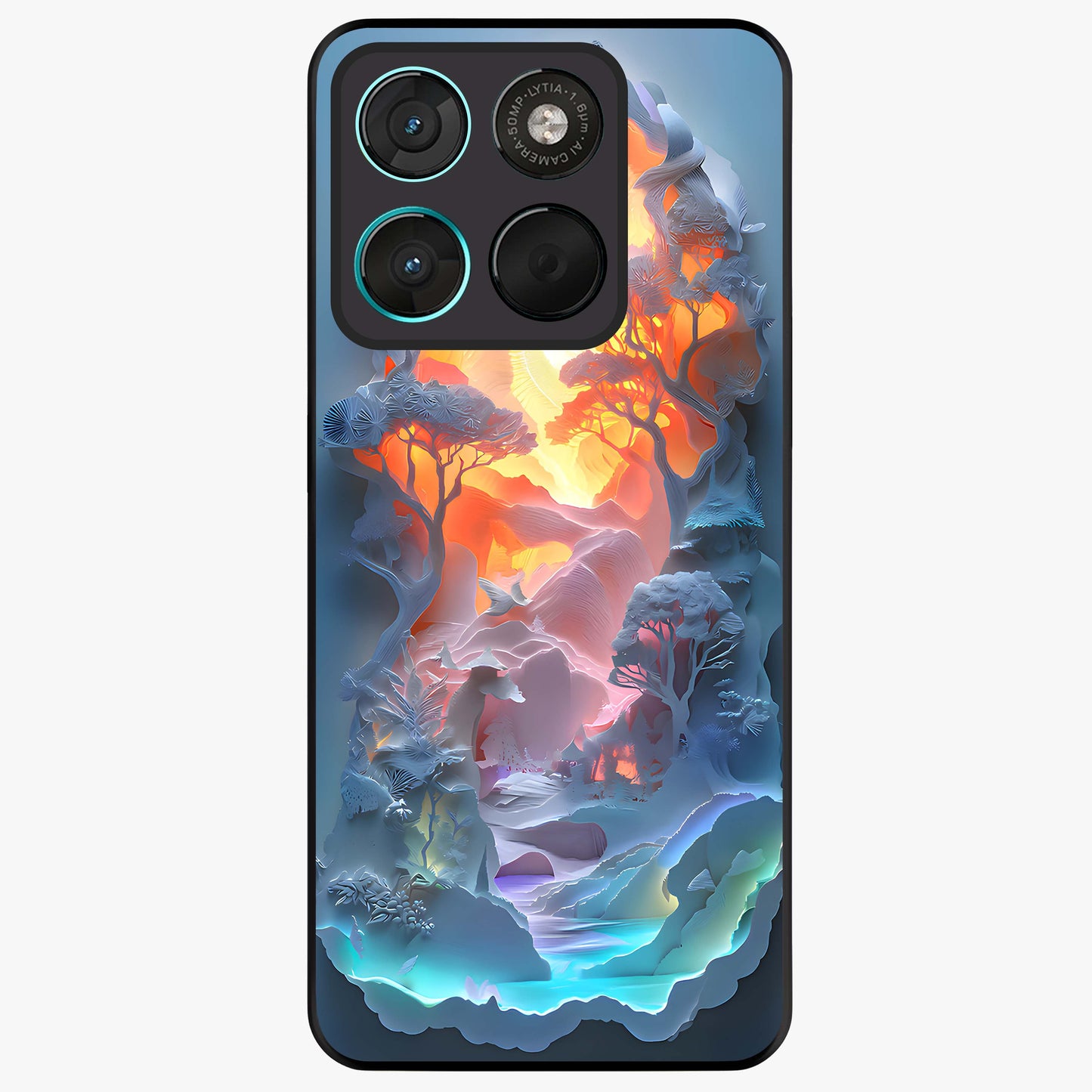 Glow Forest Portal Glass Case showing flat back view with glowing forest portal artwork and glossy glass finish.