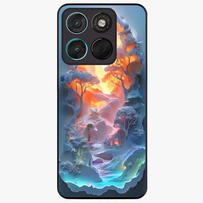Glow Forest Portal Glass Case showing flat back view with glowing forest portal artwork and glossy glass finish.