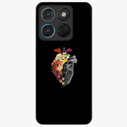 Heart With Flowers Glass Case showing flat back view with heart shaped floral artwork and glossy glass finish.