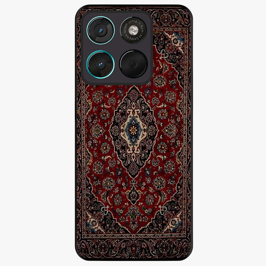 Heritage Carpet Royale Glass Case showing flat back view with ornate Persian carpet inspired pattern and glossy glass finish.
