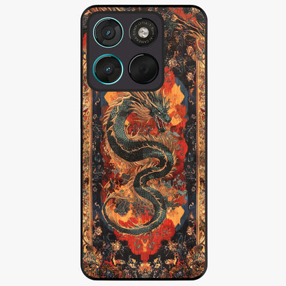 Inferno Dragon Soul Glass Case showing flat back view with fiery dragon artwork and glossy glass finish.
