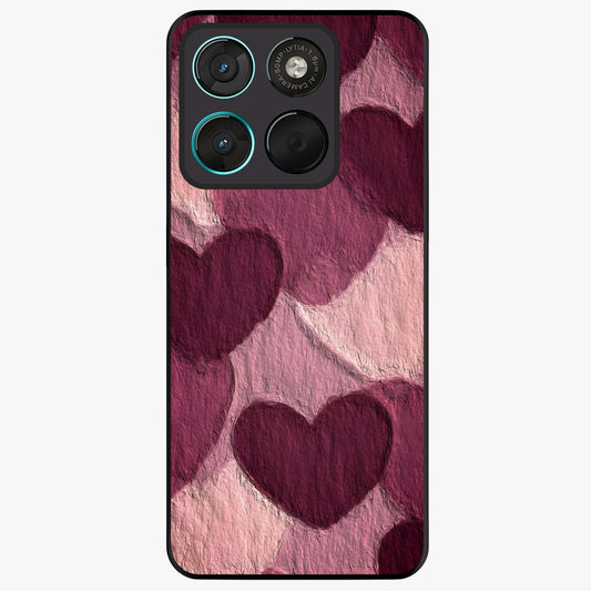 Layered Paper Hearts Glass Case showing flat back view with layered paper heart artwork and glossy glass finish.