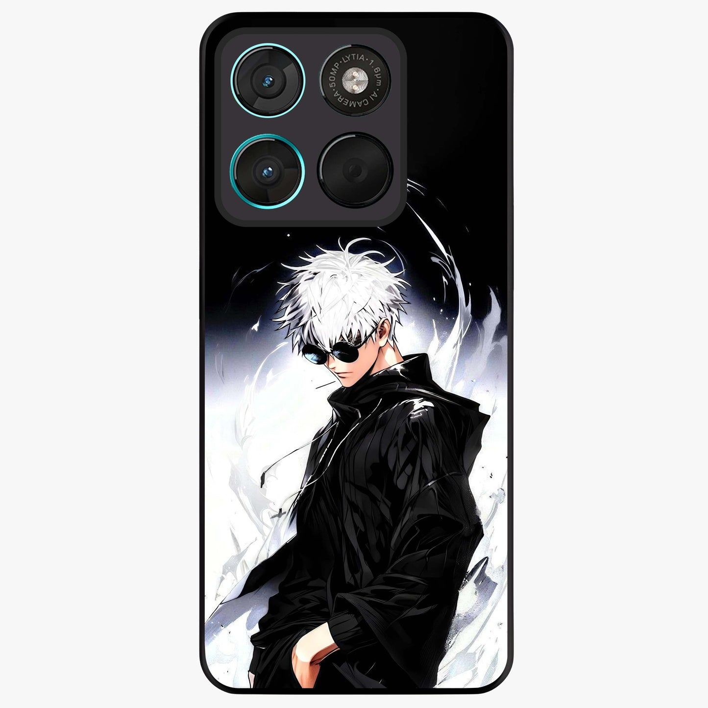Limitless Shadow King Glass Case showing flat back view with powerful shadow warrior artwork and glossy glass finish.