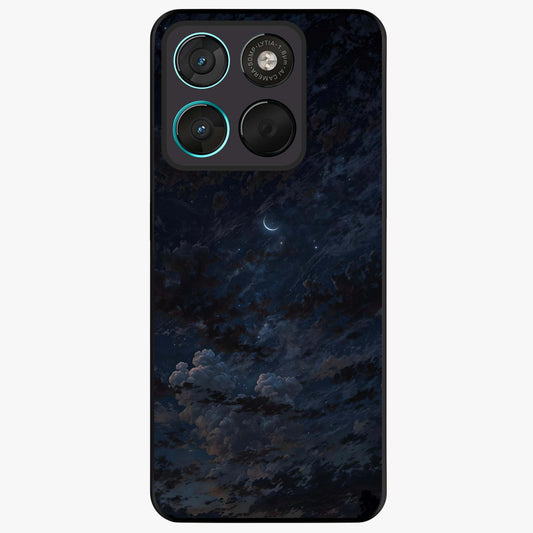 Lunar Veil Silence Glass Case showing flat back view with mystical moon veil artwork and glossy glass finish.