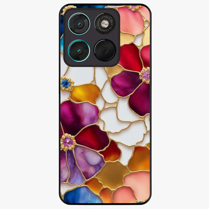 Marble Flower Pattern Glass Case showing flat back view with marble texture floral artwork and glossy glass finish.