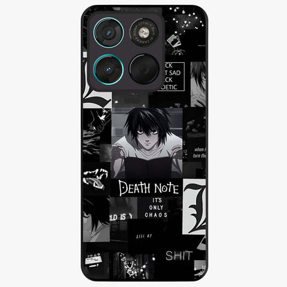 Midnight Chaos Mind Glass Case showing flat back view with abstract dark themed artwork and glossy glass finish.