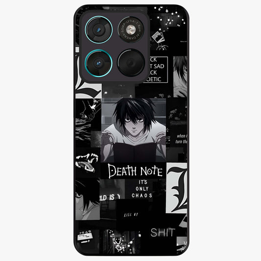 Midnight Chaos Mind Glass Case showing flat back view with abstract dark themed artwork and glossy glass finish.