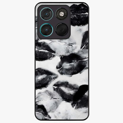Midnight Kiss Marks Glass Case showing flat back view with lipstick kiss mark artwork and glossy glass finish.