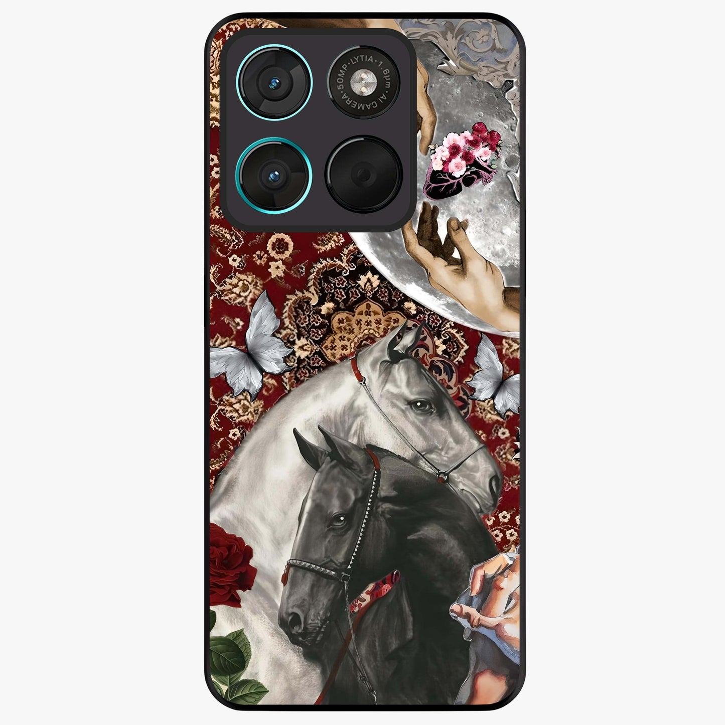 Moonlit Royal Stallion Glass Case showing flat back view with majestic horse under moonlight artwork and glossy glass finish.
