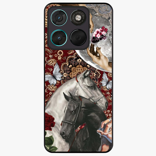 Moonlit Royal Stallion Glass Case showing flat back view with majestic horse under moonlight artwork and glossy glass finish.
