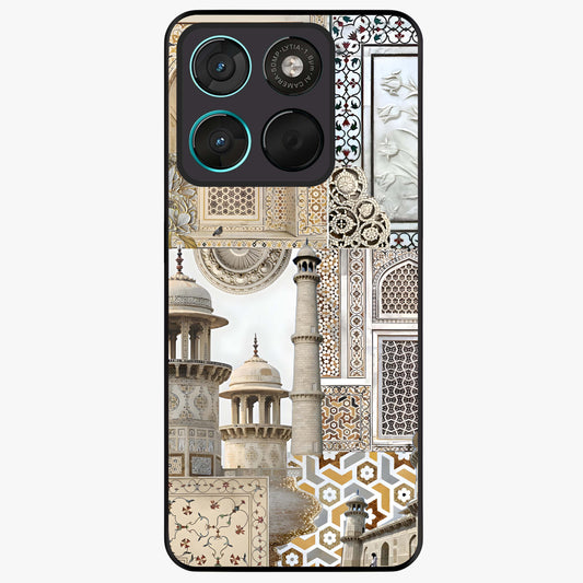Mughal Marble Legacy Glass Case showing flat back view with intricate Mughal inspired marble pattern and glossy glass finish.