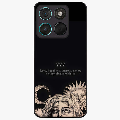 Mystic Victory Aura Glass Case showing flat back view with victory symbol artwork and glossy glass finish.