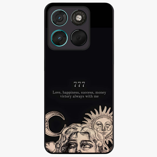 Mystic Victory Aura Glass Case showing flat back view with victory symbol artwork and glossy glass finish.