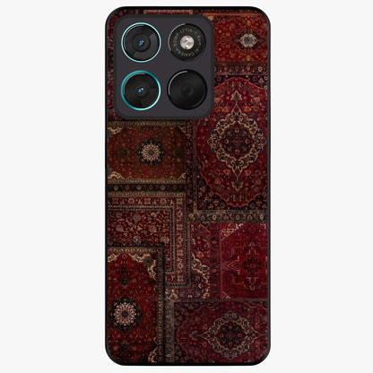 Persian Velvet Tale Glass Case showing flat back view with luxurious Persian velvet pattern artwork and glossy glass finish.