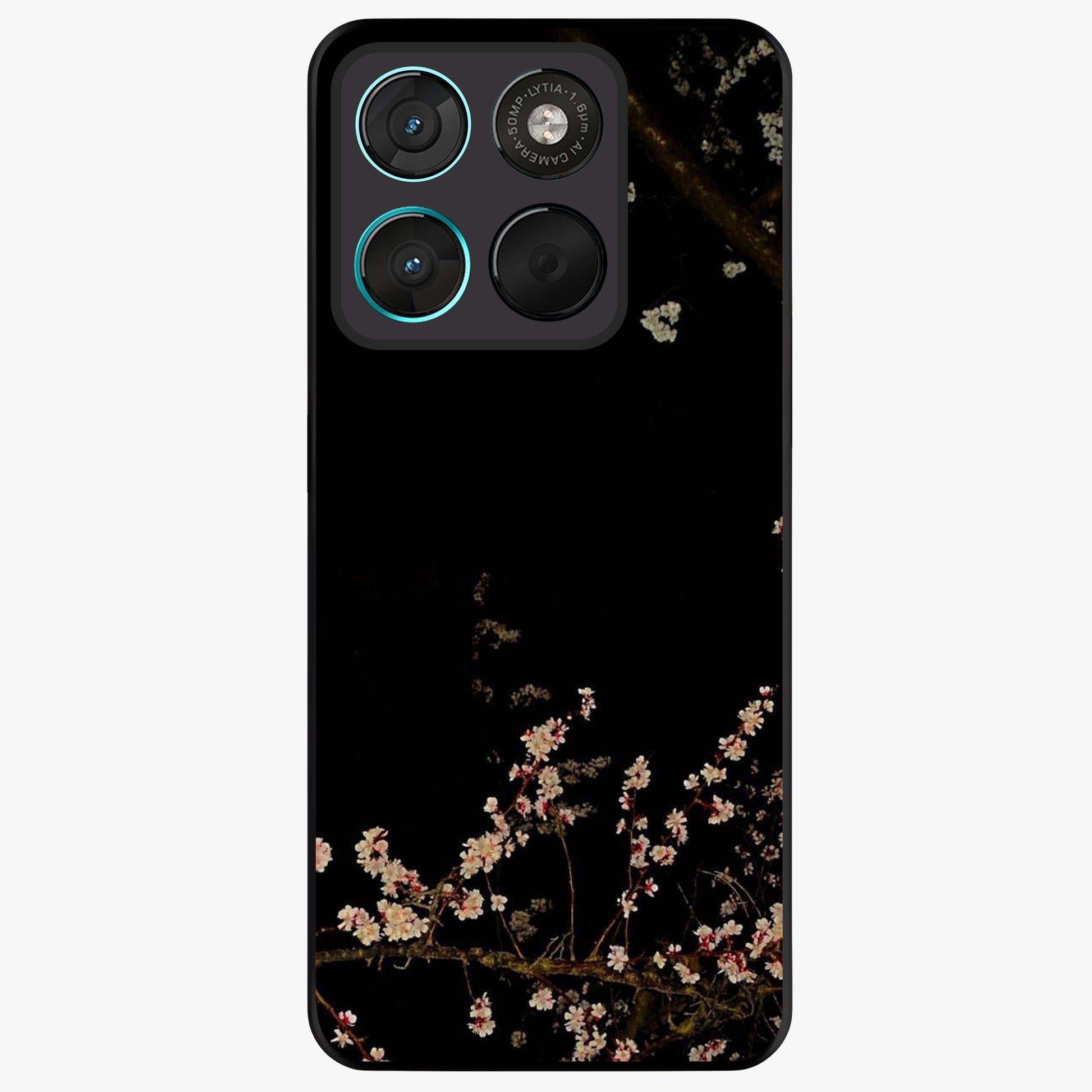 Petal Moon Light With Custom Name Glass Case showing flat back view with floral moonlight artwork and personalized name design.