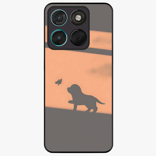 Puppy Shadow Art Glass Case showing flat back view with cute puppy shadow style artwork and glossy glass finish.