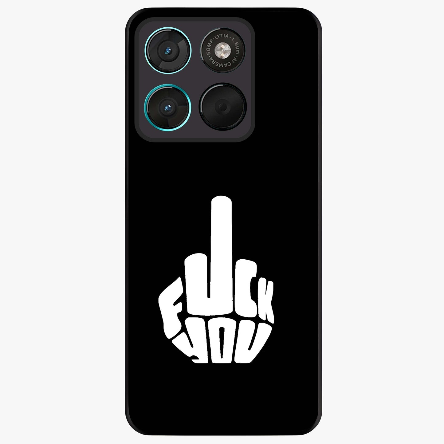 Rebel Mode On Glass Case showing flat back view with bold rebellious typography artwork and glossy glass finish.