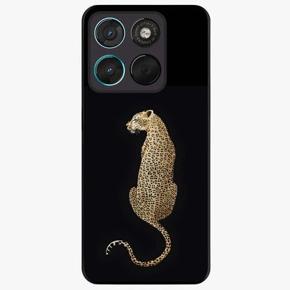 Regal Leopard Glass Case showing flat back view with bold leopard artwork and glossy glass finish.