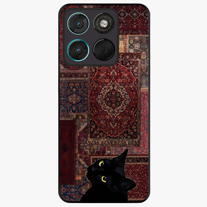 Regal Magic Cat Apple Glass Case showing flat back view with magical cat artwork holding apple and glossy glass finish.