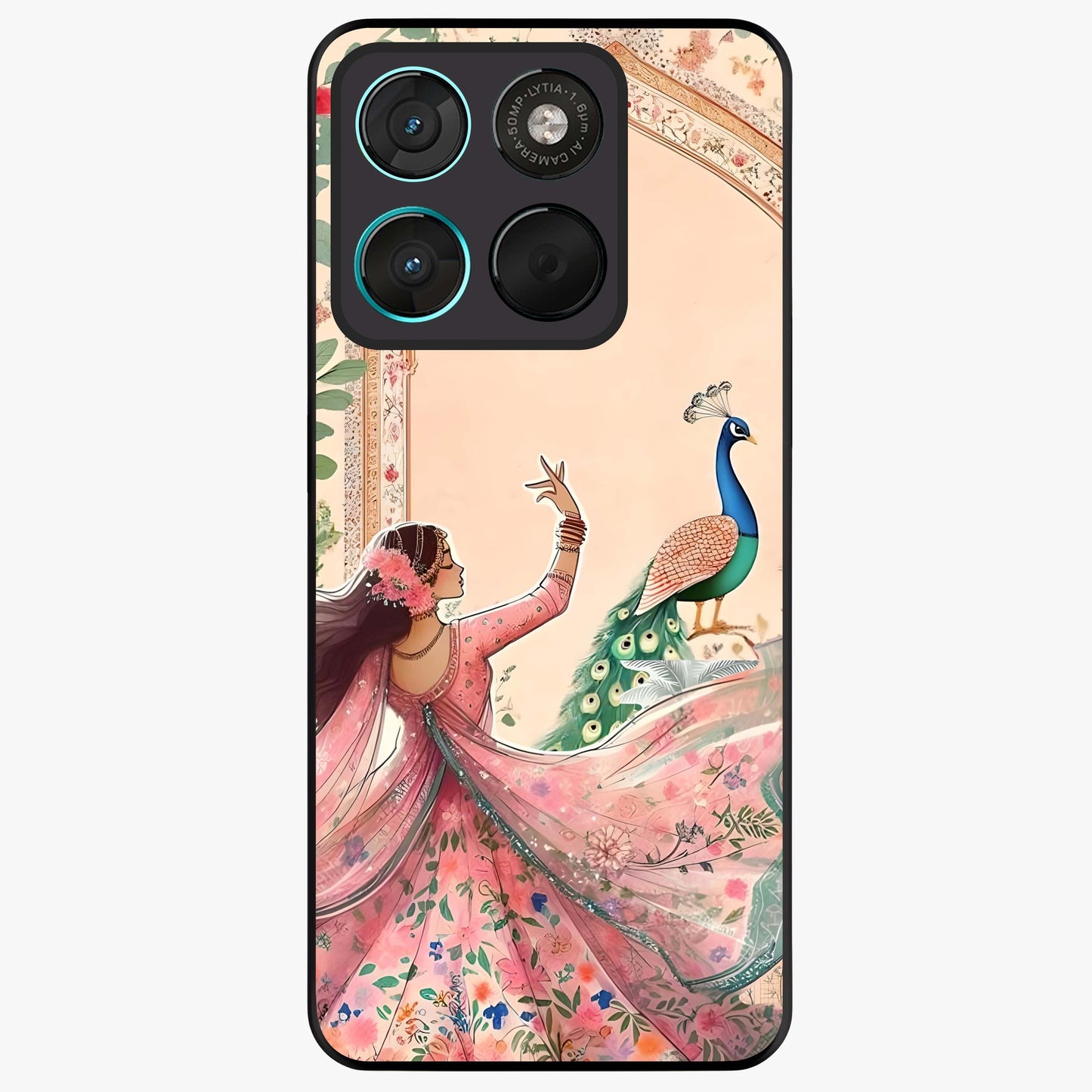 Royal Grace Muse Glass Case showing flat back view with elegant artistic artwork and glossy glass finish.
