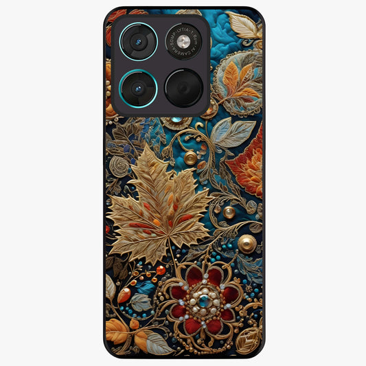 Royal Jewel Garden Glass Case showing flat back view with decorative floral garden artwork and glossy glass finish.