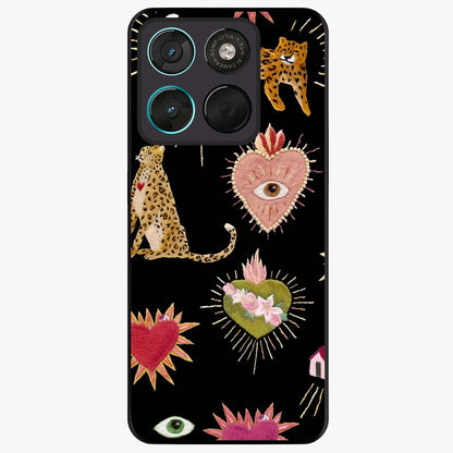 Sacred Jungle Heart Glass Case showing flat back view with jungle inspired heart artwork and glossy glass finish.