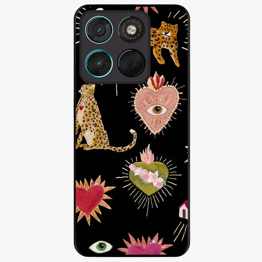 Sacred Jungle Heart Glass Case showing flat back view with jungle inspired heart artwork and glossy glass finish.