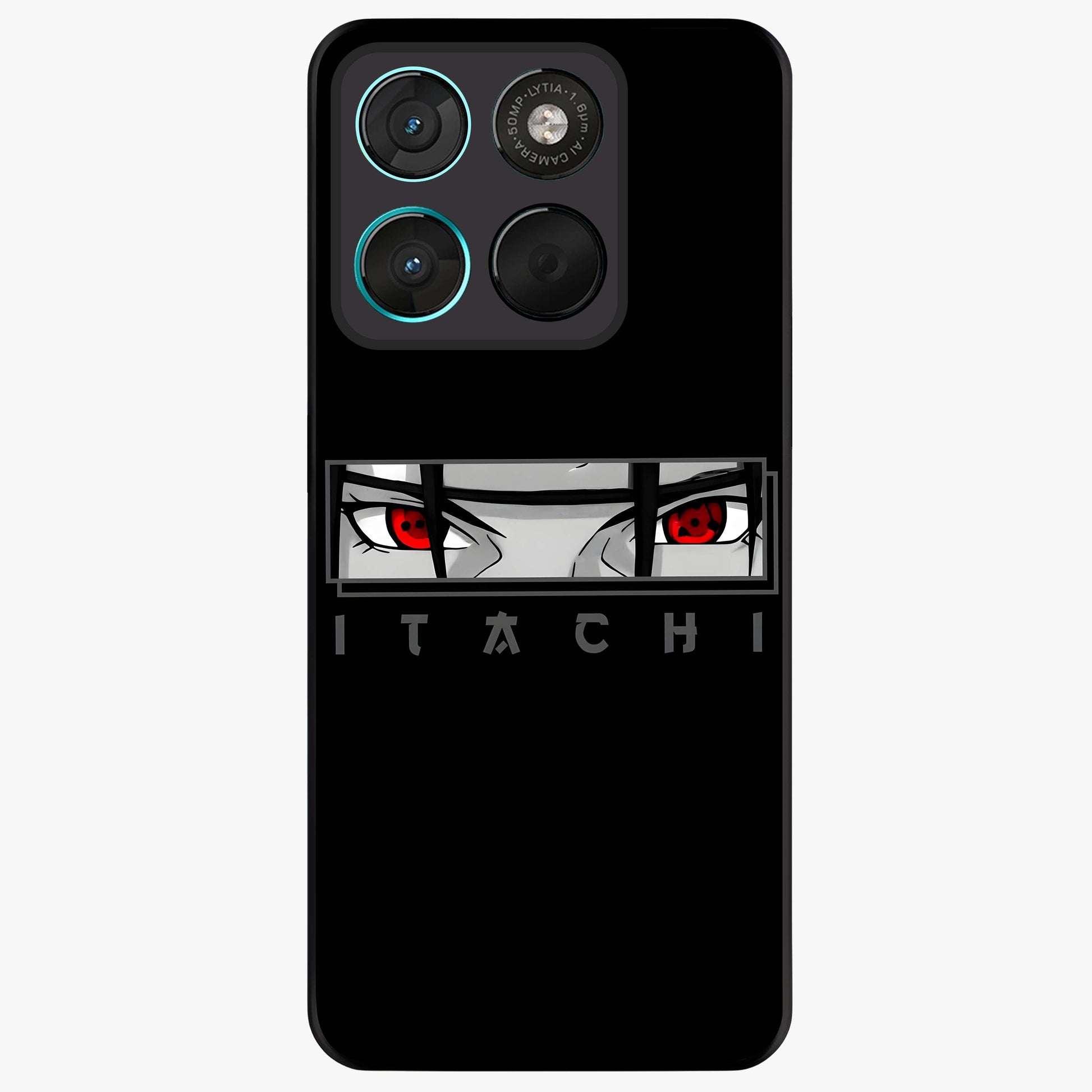 Scarlet Gaze Dominance Glass Case showing flat back view with striking red themed artwork and glossy glass finish.