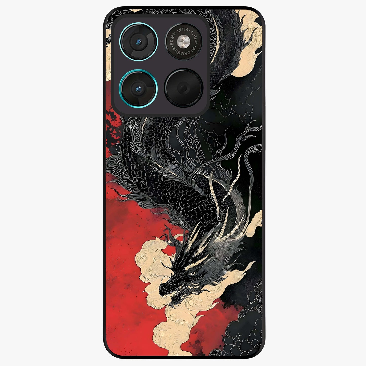 Shadow Dragon Fury Glass Case showing flat back view with fierce dragon artwork and glossy glass finish.