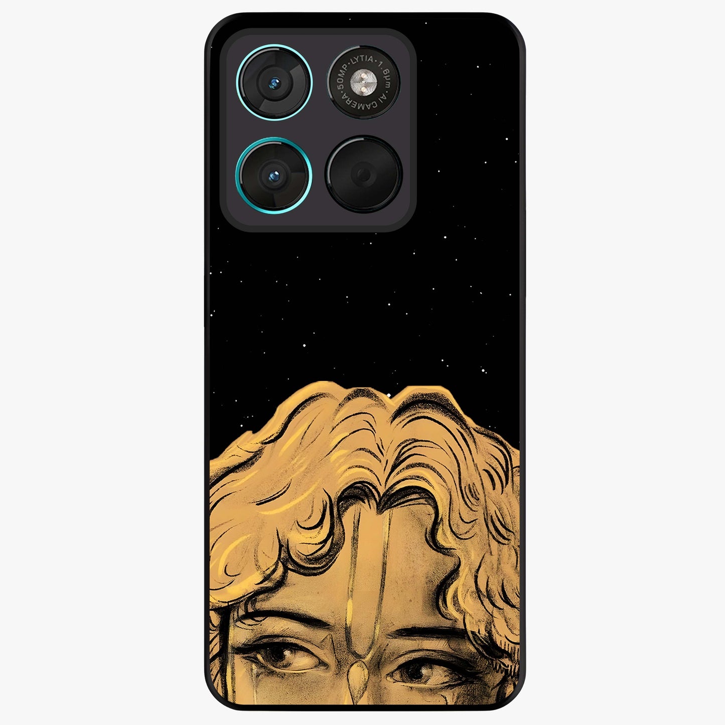 Shri Krishna Art Glass Case showing flat back view with devotional Krishna artwork and glossy glass finish.